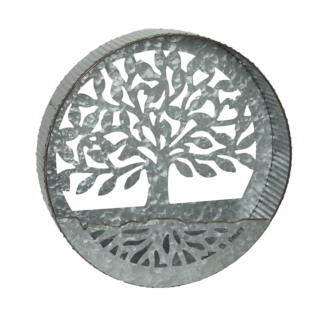 Galvanized Metal Tree of Life Wall Pocket Planter Rustic Decorative Plant Vase